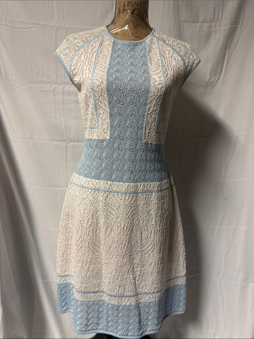 Shanghai Tang New w/o tags-Light Blue and White Lace Fit-and-Flare Dress